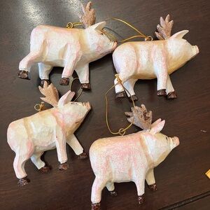Charming Pink Pig Ornaments with Antlers